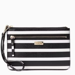 NWT Kate Spade Black and White Striped Wristlet